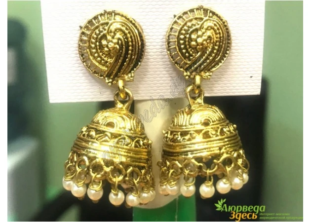 Фото 1 - Earrings bells/square gold Om Tirupati 2 d.3.5cm w:2cm, Ayurveda