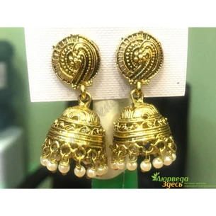 Серьги колокол/квадр золотые Om Tirupati 2 д.3,5см ш:2см, Аюрведа Здесь