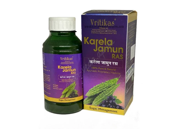 Фото 1 - Karela Jamun juice 500ml, Vritikas, vritikas Karela Jamun Ras Juce, Momordika charantia, for diabetes, Ayurveda