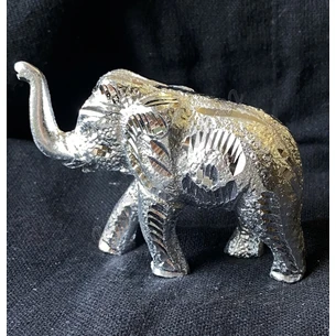 Siluminum elephant with carving, length 10 cm, height 6 cm, Ayurveda.
