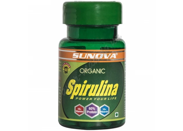 Фото 1 - Spirulina Organic 60 kopecks. Sunova, Sunova Organic Spirulina, Spirulina Organic, Ayurveda