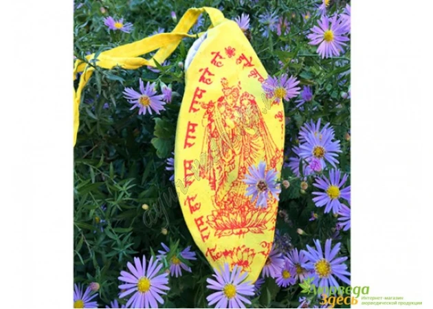 Фото 1 - Rosary bag, yellow Radha Krishna, satin, Ayurveda.