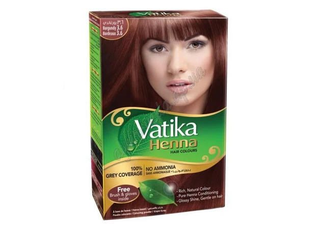 Фото 1 - Фарба для волосся Дабур Ватіка Бордовий 60г, Краска Dabur Vatika Henna Hair Colours Burgundy Бордовый для волос на основе натура