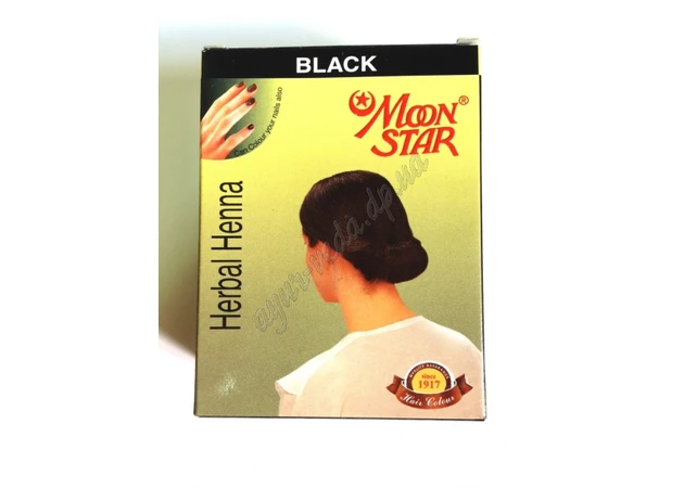 Фото 1 - Moon Star hair dye 10g, Henna hair dye Moon Star Black izuex, black+shampoo, Ayurveda