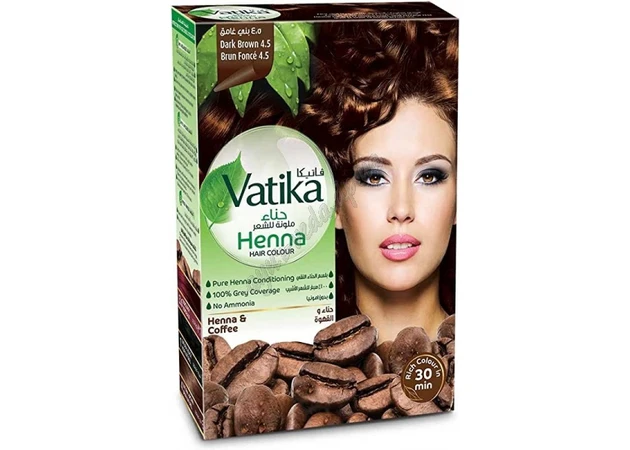 Фото 1 - Краска Дабур Ватика Темно коричневая 6 пак по 10г, Краска Дабур Ватика Dabur VATIKA Naturals Темно Коричневая для волос на основе