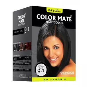 Фарба Колор Мейт чорна 9.1, Краска для волос Колор Мейт чёрная, Color Mate Herbal Based Ammonia Free Hair Color Natural Black, А