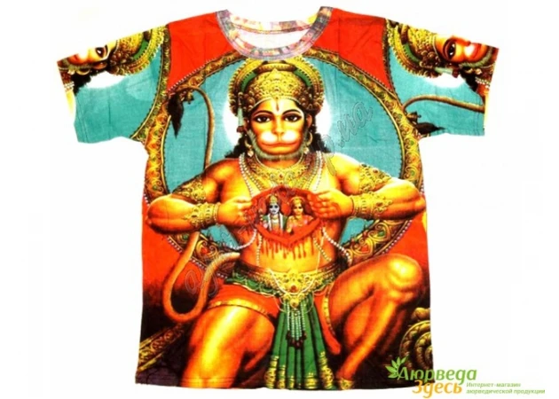Фото 1 - Hanuman men's T-shirt on a green background.