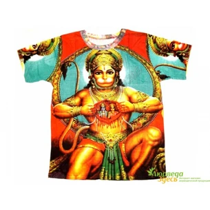 Hanuman men's T-shirt on a green background.