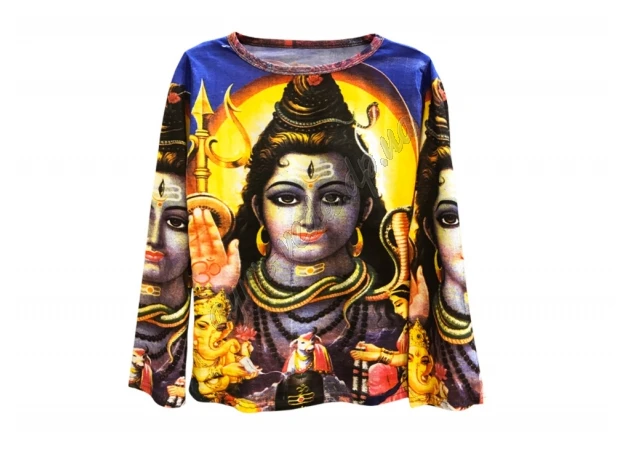 Фото 1 - T-shirt men's Shiva on a blue background long sleeve, Ayurveda.