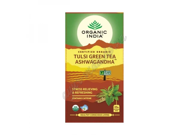 Фото 1 - Чай Органік Індія, 25 пак., Тулсі Ашвагандха, Tulsi Green Tea Ashwagandha, Organic India, Чай Органик Индия, Тулси Ашвагандха, А