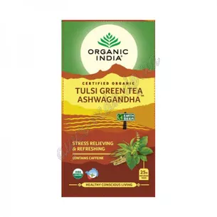 Чай Органік Індія, 25 пак., Тулсі Ашвагандха, Tulsi Green Tea Ashwagandha, Organic India, Чай Органик Индия, Тулси Ашвагандха, А