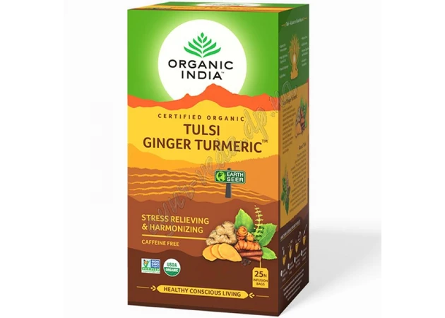 Фото 1 - Чай Органик Индия, 25 пак., Тулси Имбирь Куркума, Tulsi Ginger Turmeric, Organic India, Чай Органик Индия, Тулси Ашвагандха, Аюрв