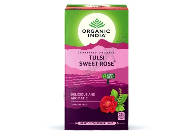 Фото 1 - Чай Органік Тулсі Солодка троянда 25 пак, Organic India Tulsi Sweet Rose, Чай Органик Тулси Сладкая роза, Аюрведа Здесь