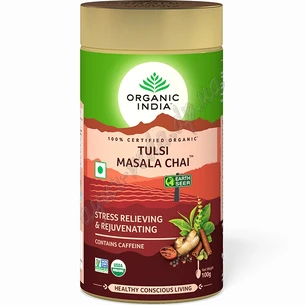 Чай Тулсы Базилик-Масала Органик Индия металл 100г, Tulsi-Masala tea Organic India, Аюрведа