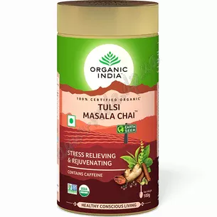 Tea Tulsi Basil-Masala Organic India metal 100g, Tulsi-Masala tea Organic India, Ayurveda