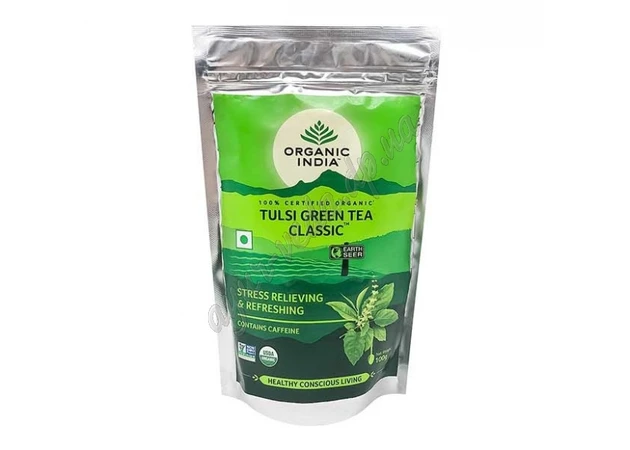 Фото 1 - Чай Тулси Зеленый чай, 100г. слим пакет, Органик Индия, базилик - Зеленый чай, Tulsi-Green tea, Organic India, Аюрведа