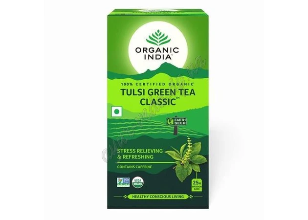 Фото 1 - Чай Тулси, базилик - Зелёный чай, 25 пакетов, Tulsi Green tea Classic, Organic India, Аюрведа Здесь