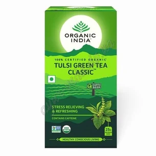 Чай Тулси, базилик - Зеленый чай, 25 пакетов, Tulsi Green tea Classic, Organic India, Аюрведа