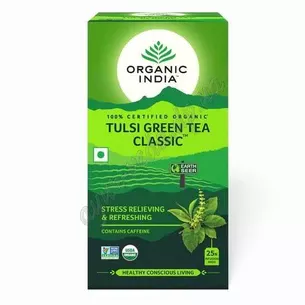 Чай Тулси, базилик - Зелёный чай, 25 пакетов, Tulsi Green tea Classic, Organic India, Аюрведа Здесь