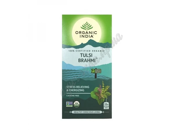 Фото 1 - Чай Тулси Брахми, 25 пакетов, Органик Индия, базилик - Брахми, Tulsi Brahmi, Organic India, Чай Тулси Брахмы, Органик Индия, Аюр