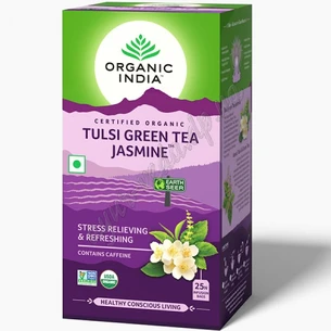 Чай Тулси Зеленый Чай Жасмин, 25 пакетов, Органик Индия, Тулсы Жасмин, Organic India, Tulsi Holy Basil Tea, Jasmine Green Tea, А