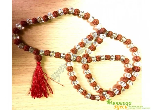 Фото 1 - Beads made of Rudraksha, the diameter of the beads is about 8 mm, Rudraksha with crystal beads, Rudraksh Mala, Ayurveda