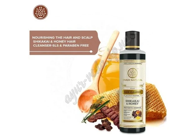 Фото 1 - Шампунь Кхади Шикакай Мед 210мл без СЛС, Шикакай и Мед Кхади, Khadi Herbal Shampoo Shikakai & Honey